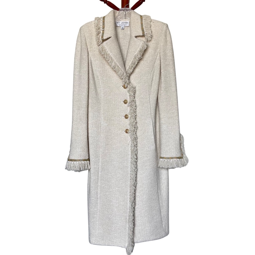 ST. JOHN Tweed Knit Long Coat | size 6
